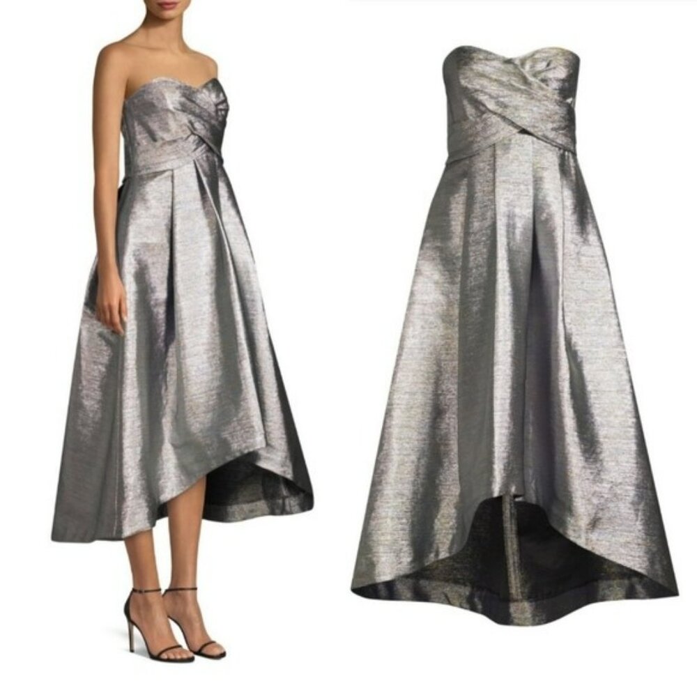 Shoshanna-Dawn Strapless Dress w/Pockets, Silver Multi Metallic, Size 10